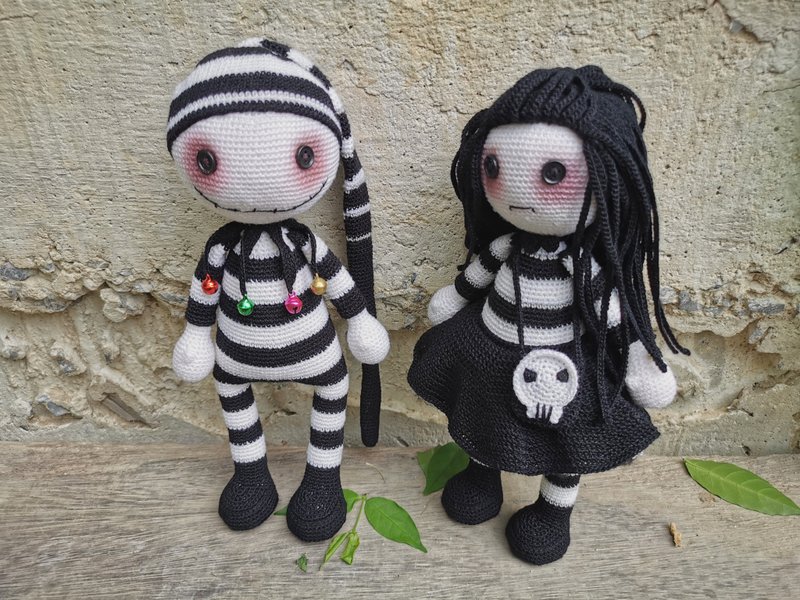 couple doll thread crochet halloween amigurumi 9 inches - 其他 - 聚酯纤维 黑色
