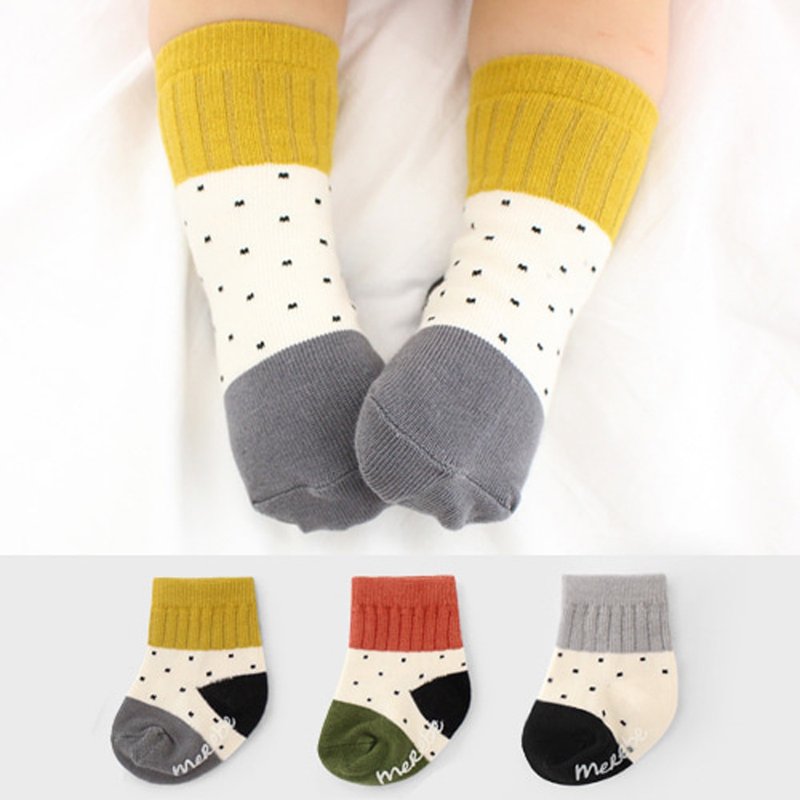 【韩国Merebe】婴童短袜   黄灰/红绿 - 婴儿袜子 - 棉．麻 