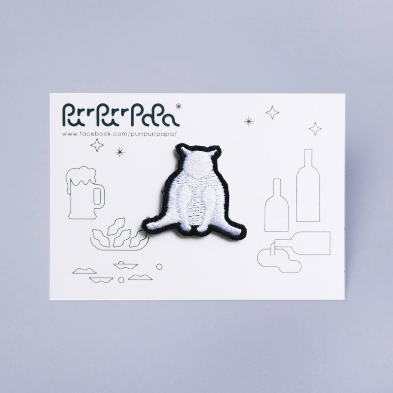 白 猫 刺绣 胸针 襟针 - 胸针 - 绣线 白色