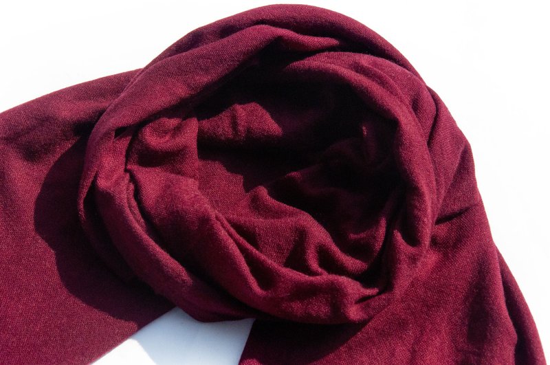 喀什米尔Cashmere/羊绒围巾/纯羊毛围巾披巾/戒指绒披肩-深红藏红 - 围巾/披肩 - 羊毛 红色