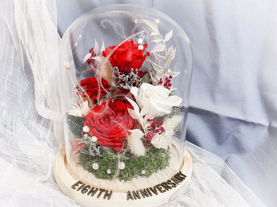 圣诞 永生花玻璃罩盅 含礼盒 圣诞节 圣诞礼物 生日礼物 - 干燥花/捧花 - 玻璃 红色