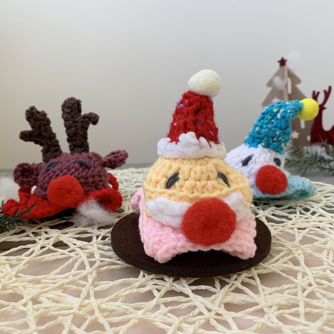 Christmas 圣诞-大鼻系列三小福耶诞老人.雪人.麋鹿-狗狗猫咪帽子 - 衣/帽 - 棉 红色