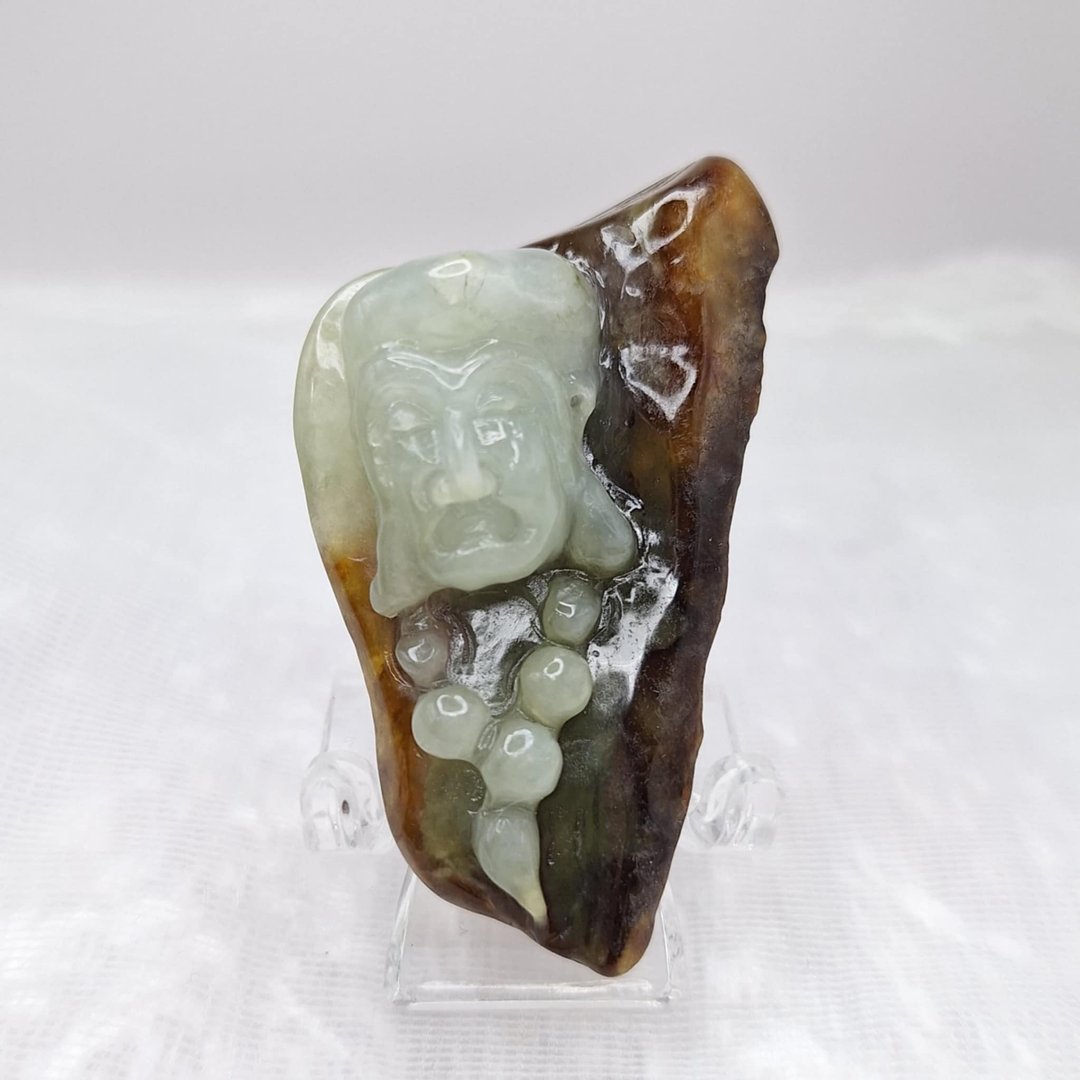 红翡原石皮寿星翁 南极仙翁 寿翁吊坠牌件 | 天然缅甸玉A货翡翠 - 项链 - 玉石 