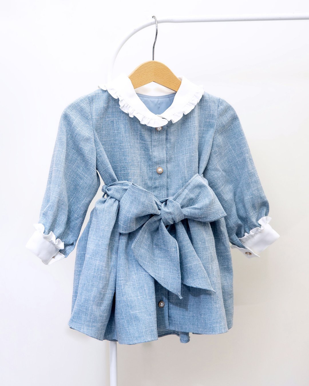 【KID SIZE 80-130】英伦花园小童洋装 水蓝 附绑带 - 童装裙 - 棉 蓝色