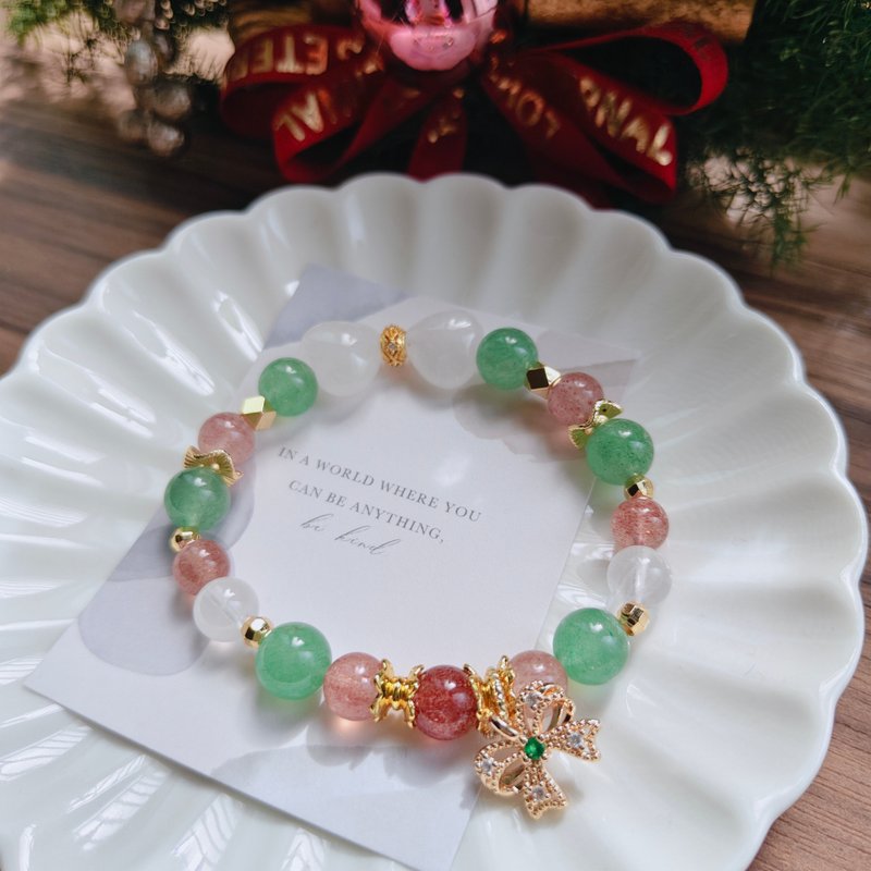 圣诞款A【白幽灵x草莓晶x绿草莓晶水晶手链 】好人缘 - 手链/手环 - 水晶 绿色