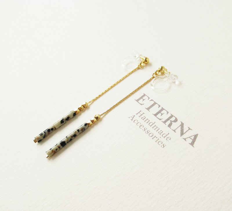 斑驳碧玉长款耳环/耳针 - 耳环/耳夹 - 半宝石 白色