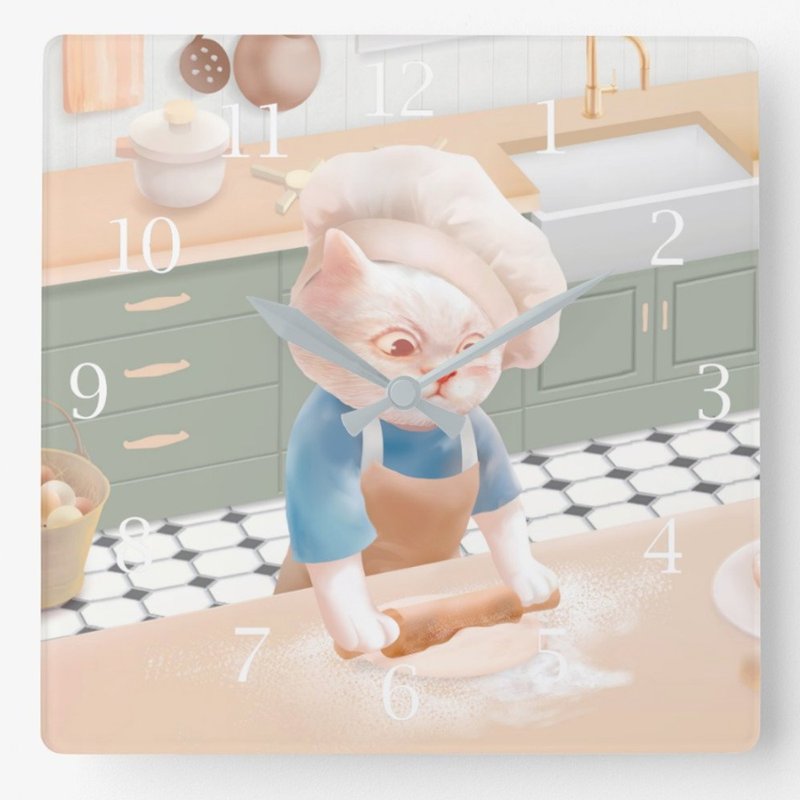 小铁君挂钟/ 戴厨师帽的猫+ 斜背包/ 2件组合 - 时钟/闹钟 - 压克力 橘色