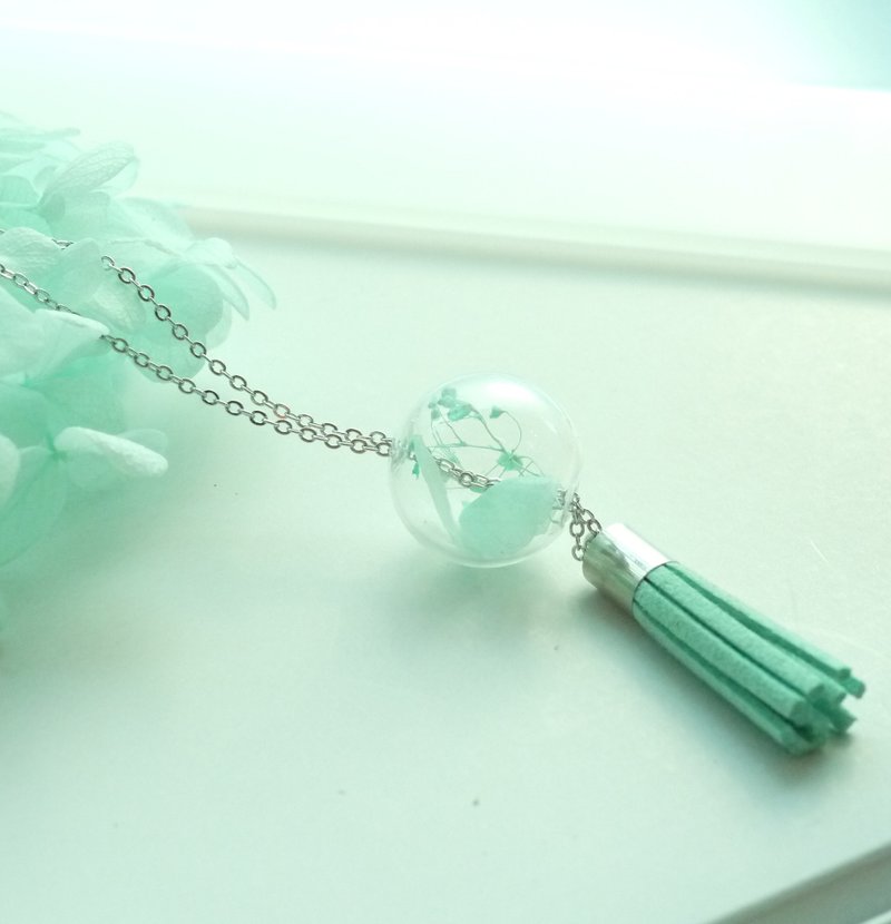 几何 圆珠 薄荷绿 玻璃珠 原创 手作 项链 颈链首饰 镀铑铜链  Beads Ball Necklace Mint Green  Free Shipping - 颈链 - 其他材质 绿色