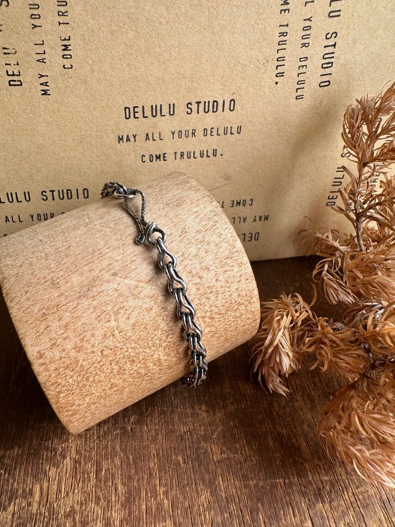 手作银饰—旧潮 Worn Tide 925纯银 手工手链 硫化处理 925纯银 - 手链/手环 - 纯银 银色