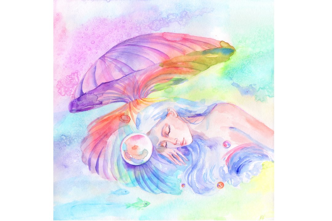 阿芙罗狄蒂绘画女神维纳斯原创艺术贝壳水彩贝壳艺术品 - 墙贴/壁贴 - 纸 多色