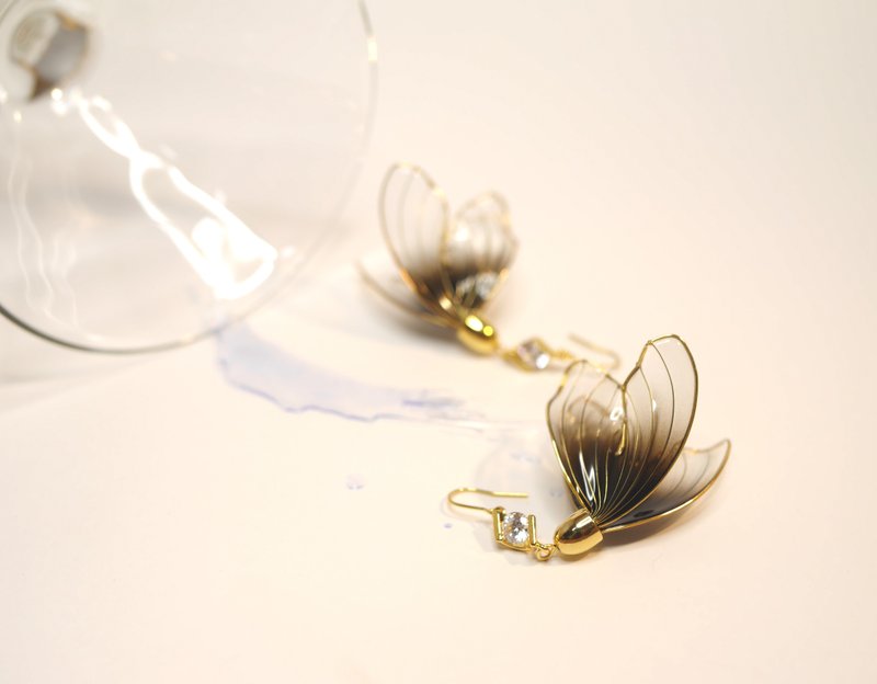 接单订制 / 夏祭金鱼梦 / 黑色鱼尾 - 耳环/耳夹 - 树脂 黑色