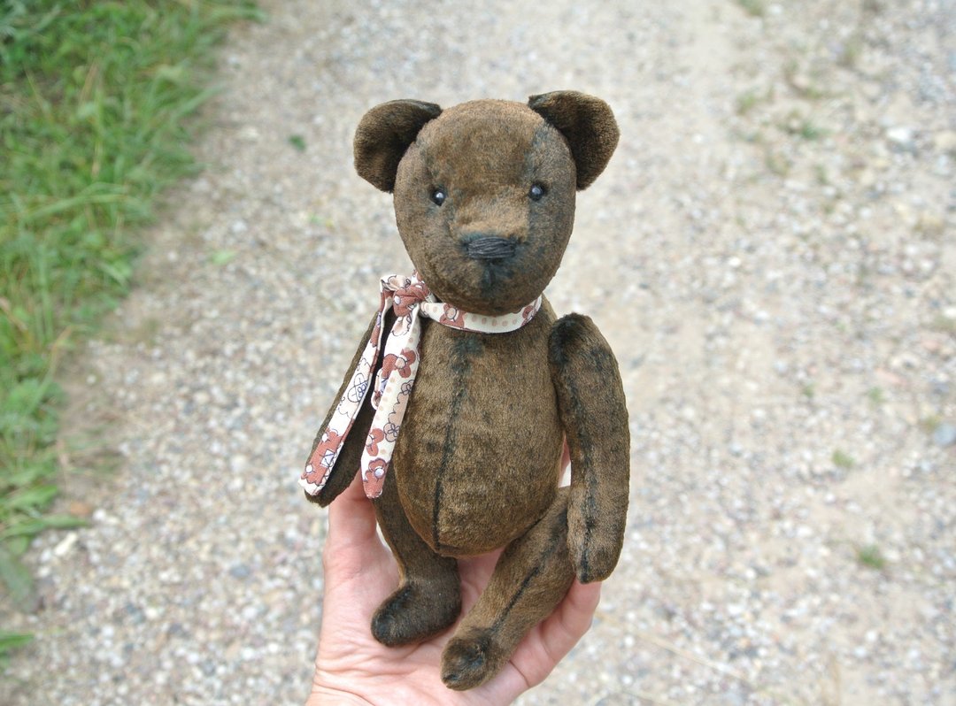 玩具熊 Brown Teddy Bear  Artist ooak Antique plush bear Sawdust stuffed - 玩偶/公仔 - 其他人造纤维 咖啡色