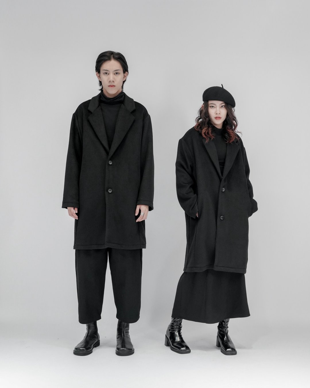 MUKK DESIGN 长版混羊毛大衣-70%羊毛 - 男装外套 - 羊毛 黑色