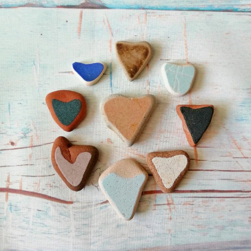 Sea pottery Heart 破碎的陶器 Colorful Ceramic Mosaic tiles/Broken Porcelain 老瓷器 - 陶艺 - 陶 多色