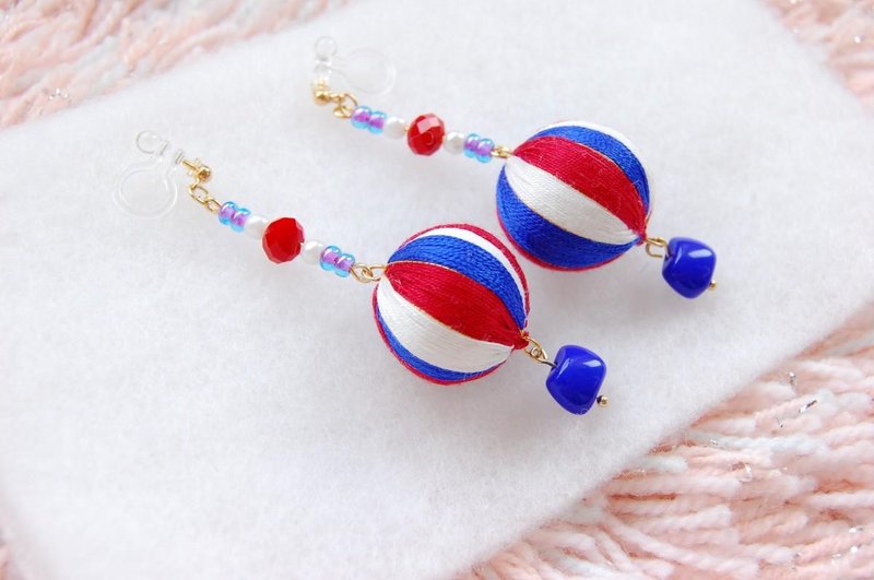 tachibanaya 耳环 日本的传统工艺 手鞠球 耳夹耳环 法国国旗 - 耳环/耳夹 - 绣线 多色