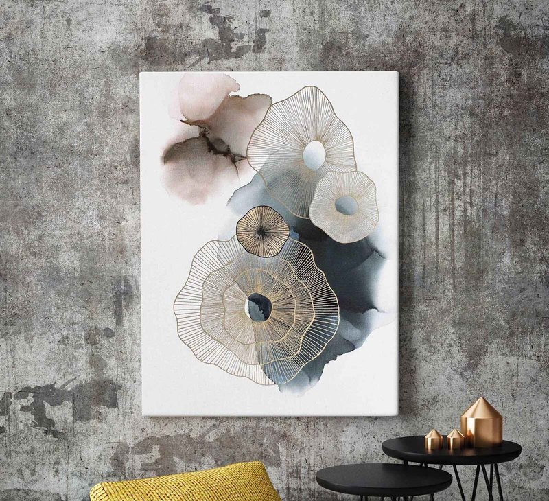 酒精水墨艺术 | 极简蓝色水墨艺术 | 蓝色水墨画 | 金色分子 - 墙贴/壁贴 - 棉．麻 蓝色