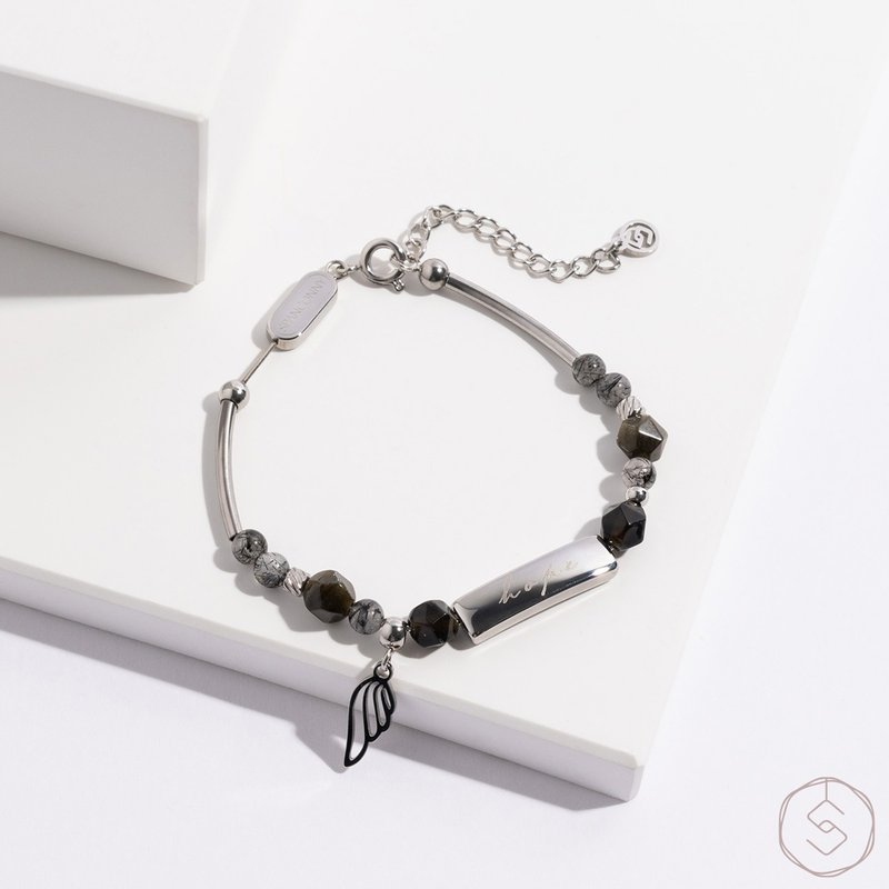 专属梦想 | 白松石 金曜石 黑发晶 | 天然水晶手链(CONNY) - 手链/手环 - 水晶 黑色
