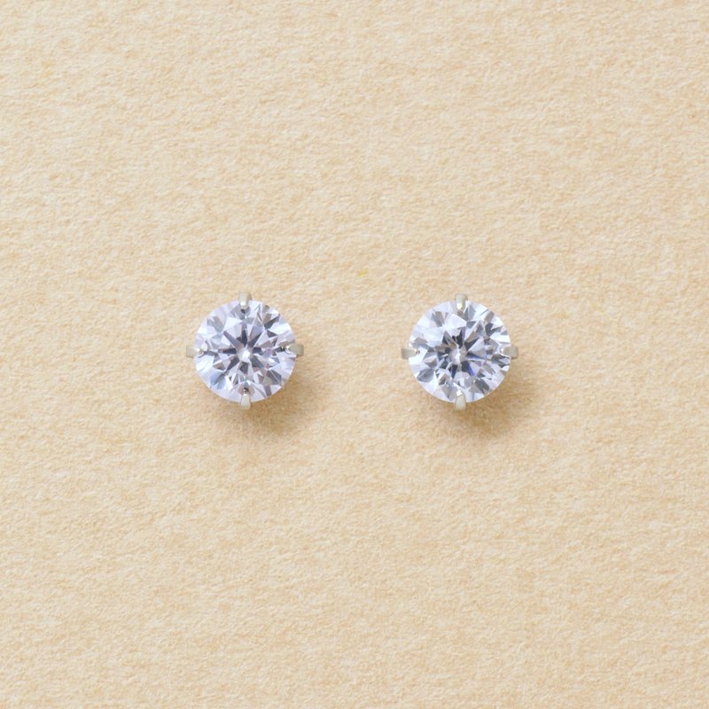 【Second Earrings】 铂金薰衣草立方氧化锆耳环 - 耳环/耳夹 - 贵金属 