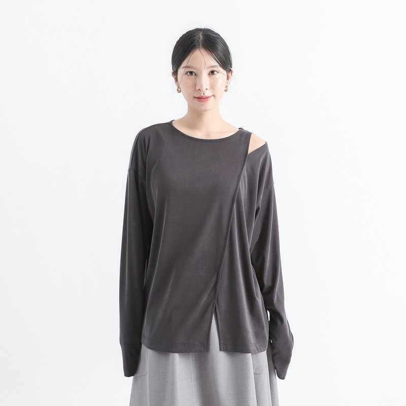 Yemu_夜幕镂空上衣_24AF006_铁灰 - 女装上衣 - 聚酯纤维 灰色