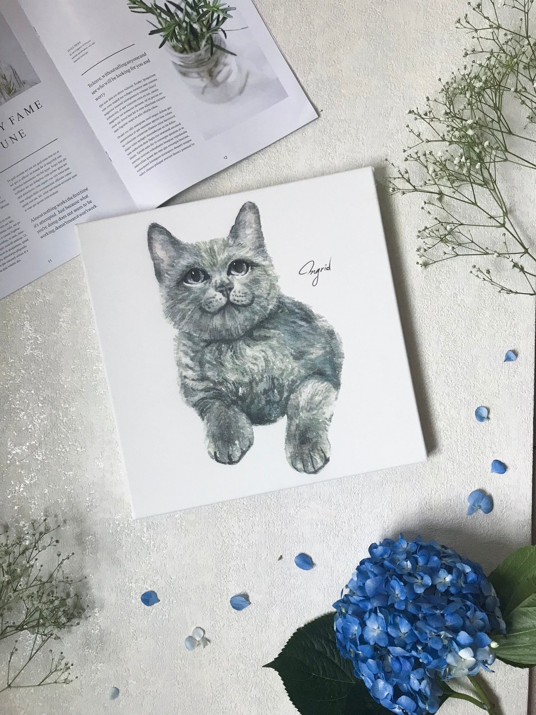 优雅蓝猫简约知性无框画30cm x 30cm - 海报/装饰画/版画 - 棉 白色