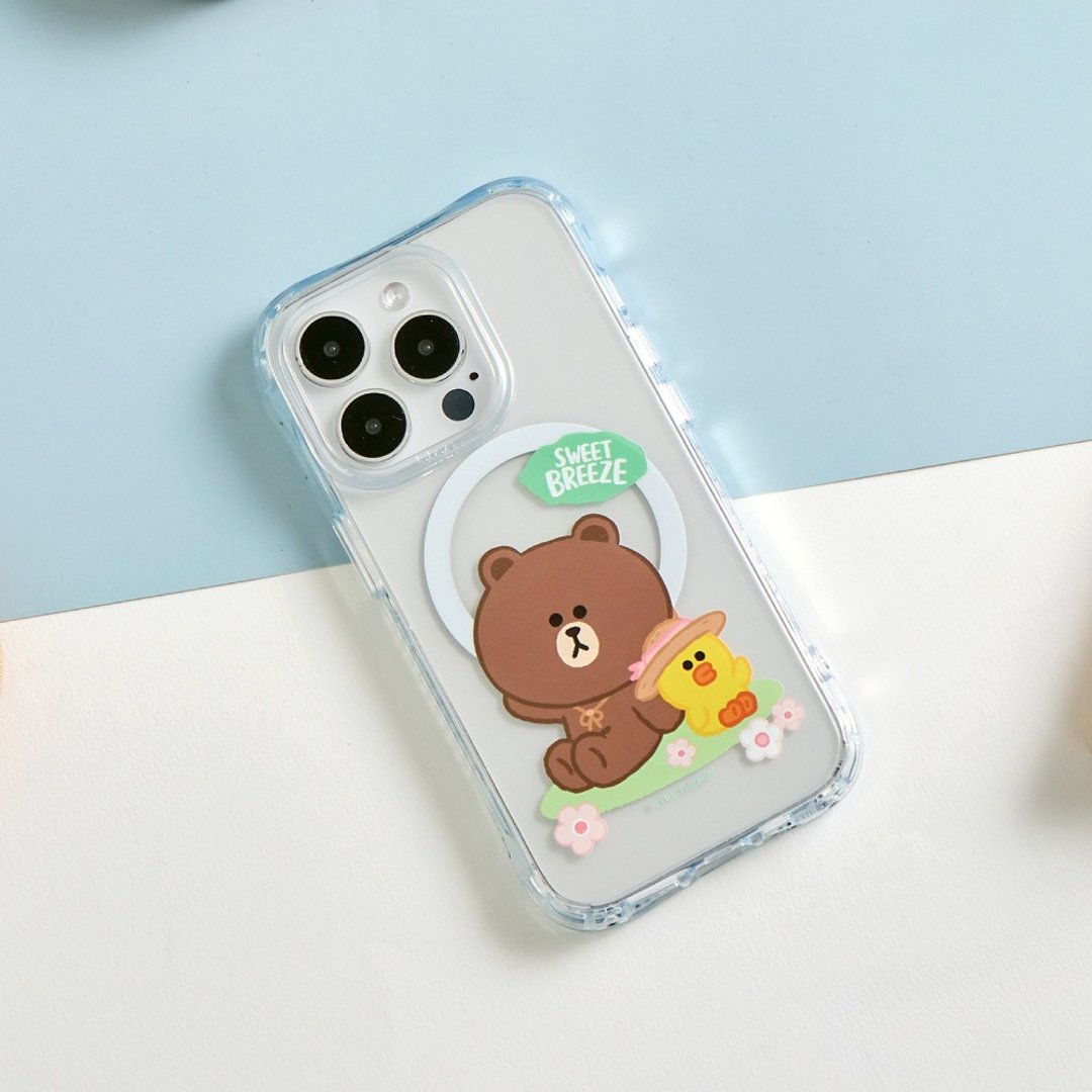 LINE FRIENDS经典-花间共坐抗黄防摔MagSafe iPhone手机壳 - 手机壳/手机套 - 塑料 透明