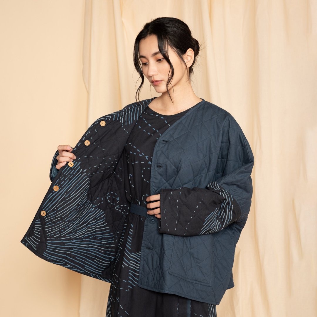屿光潮影绗缝外套_夜蓝 - 女装休闲/机能外套 - 棉 蓝色