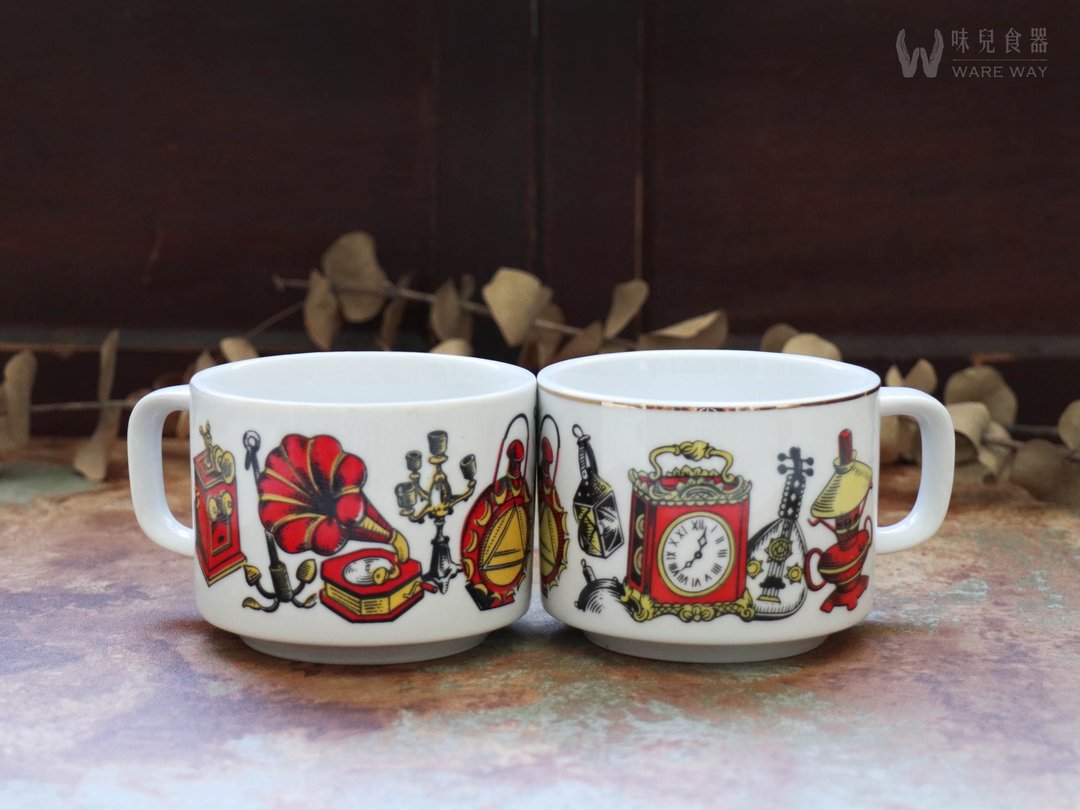 早期印花厚实咖啡杯－老时光 (餐具/旧物/老件/大同/陶瓷) - 咖啡杯/马克杯 - 陶 多色