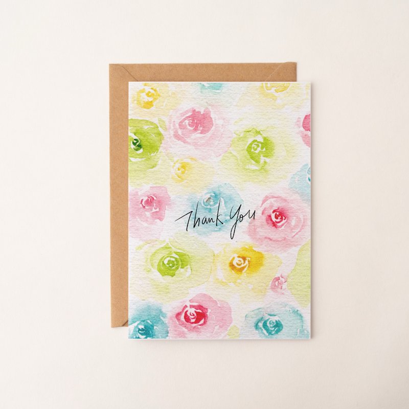 水彩花卉卡片 玫瑰花 感谢卡 定制化卡片 生日卡片 礼品卡 谢卡 - 卡片/明信片 - 纸 多色