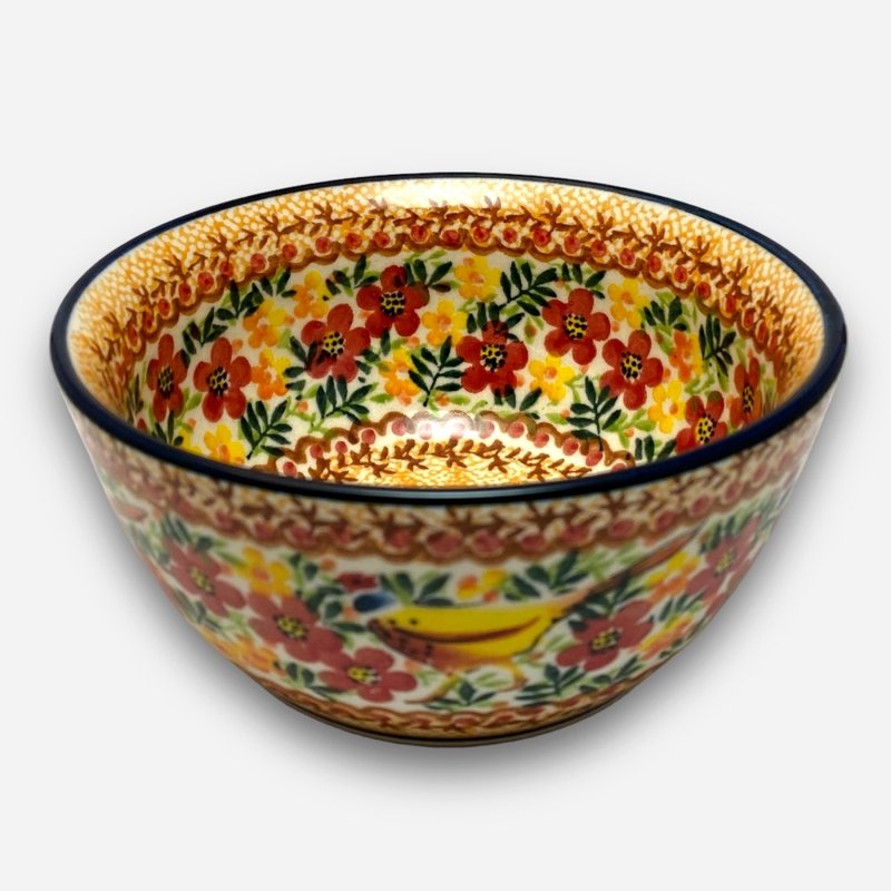 波兰手绘手工陶-饭碗 13cm 雉鸡小花园系列 设计师款 - 碗 - 陶 橘色