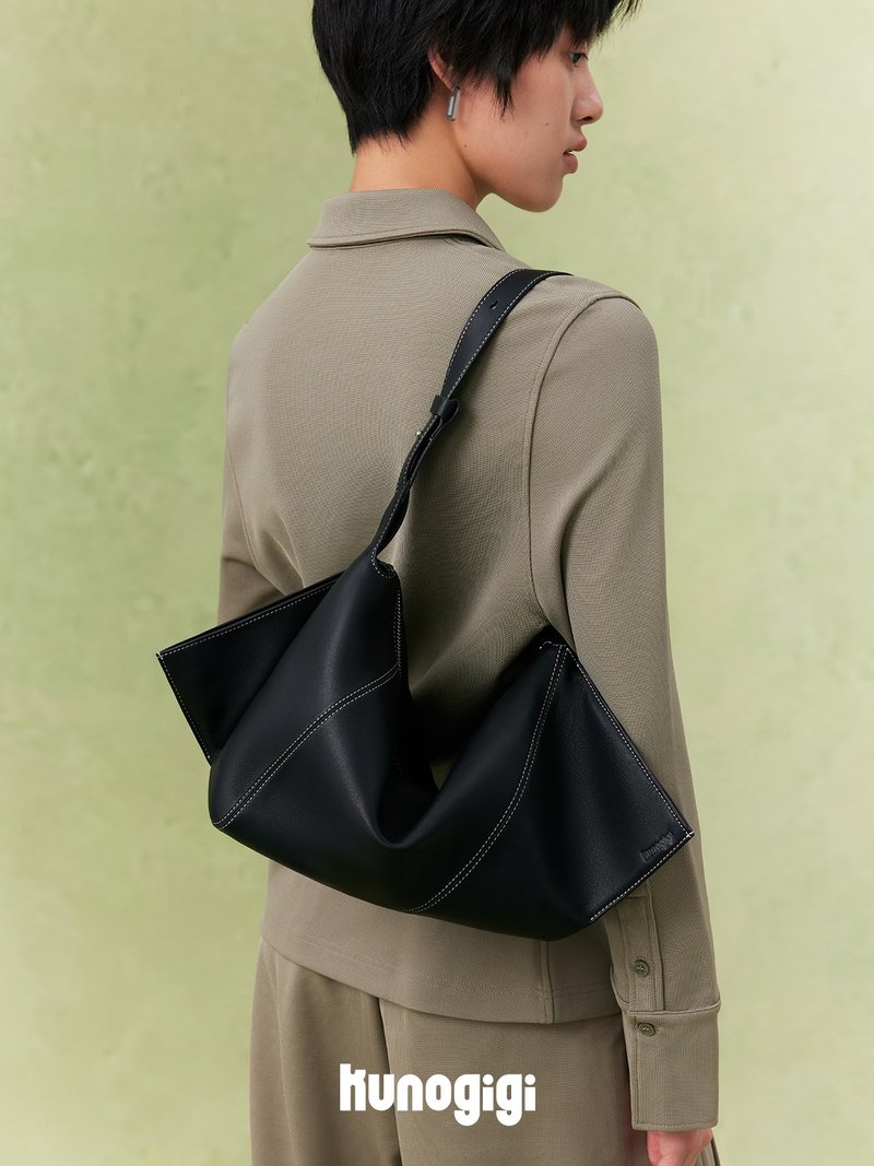 3颜色 小号飞角手拎包 牛皮真皮随行包 手提肩背斜挎包 KUNOGIGI - 侧背包/斜挎包 - 真皮 黑色