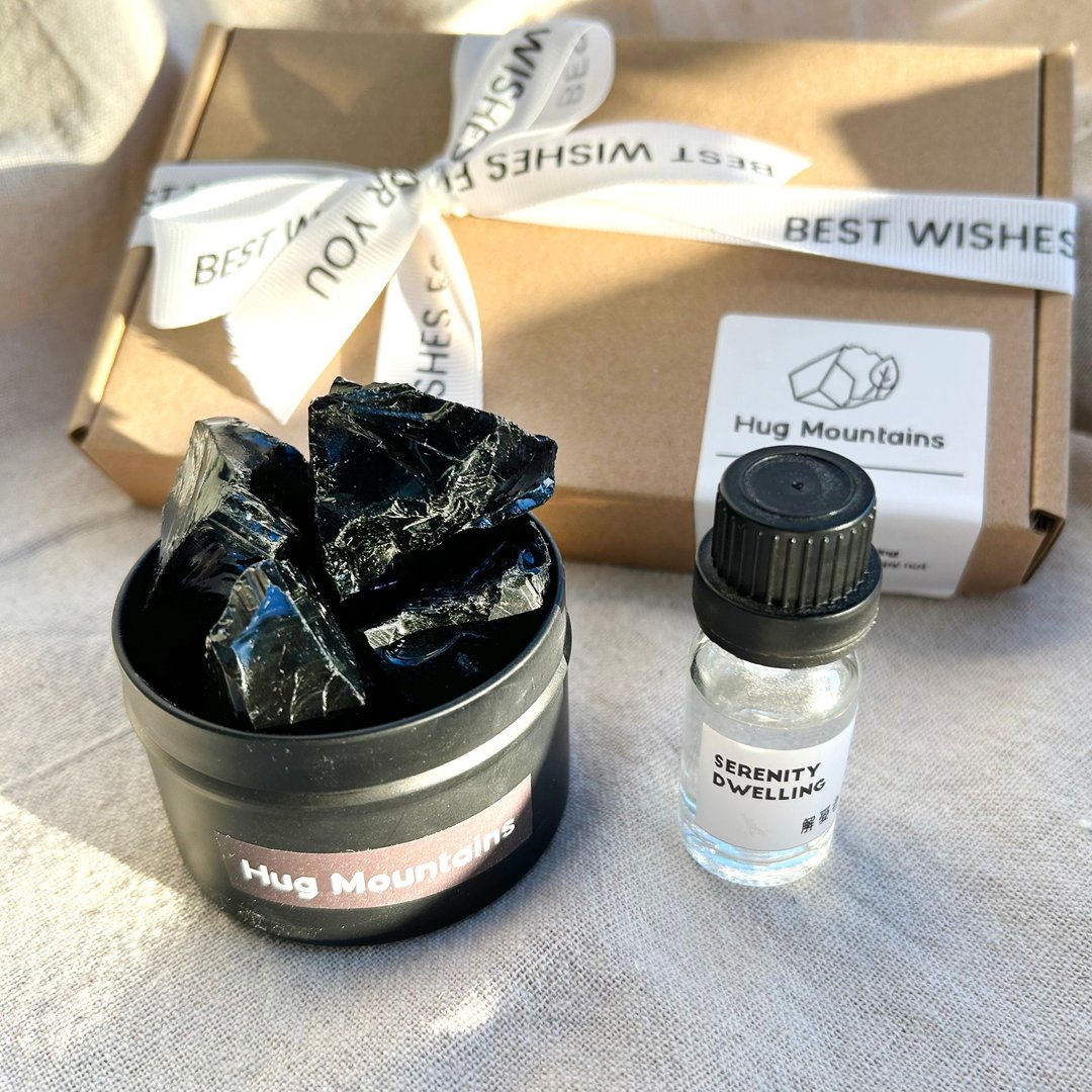辟邪防小人黑曜石 扩香水晶 礼盒 精油 - 香薰/精油/线香 - 水晶 黑色