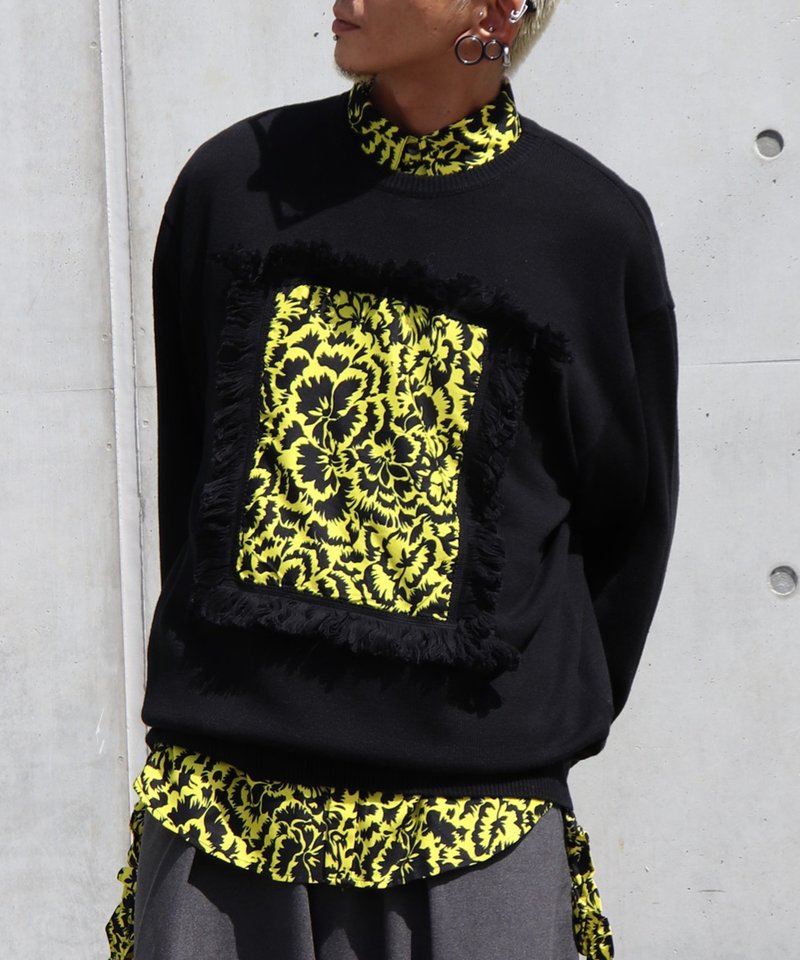 AFRICA FRINGE FRAME KNIT PULLOVER - 女装针织衫/毛衣 - 棉．麻 黑色