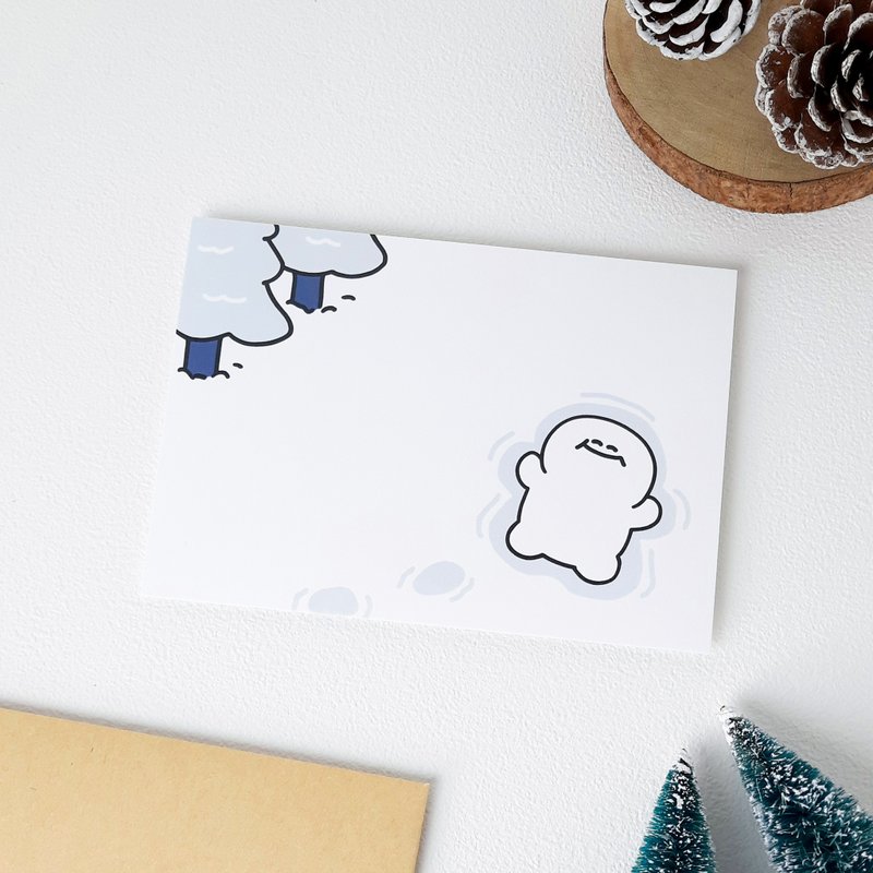 H仔圣诞明信片 - 躺雪地 - 卡片/明信片 - 纸 白色