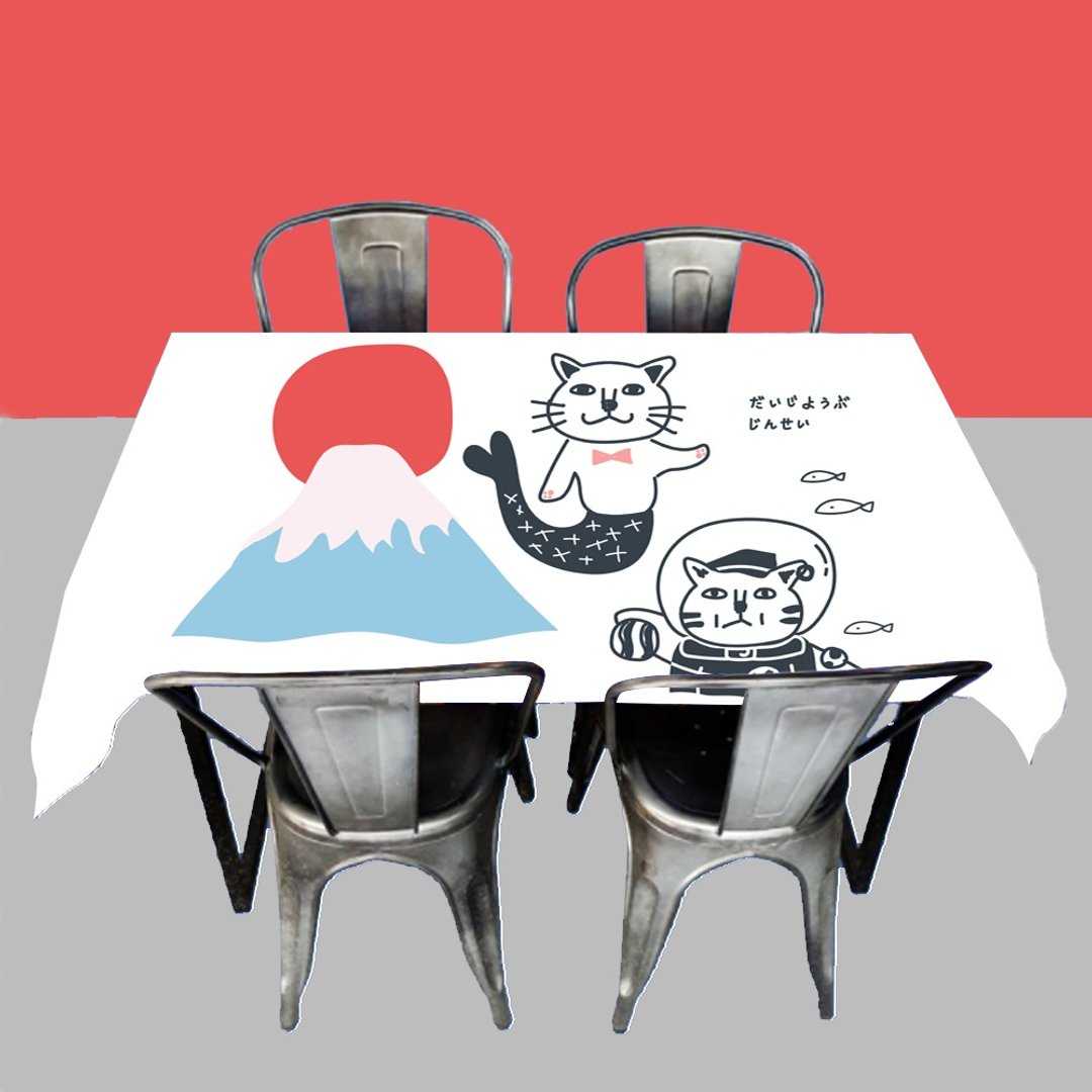 猫 富士山 壁纸 露营 - 餐垫/桌巾 - 棉 白色