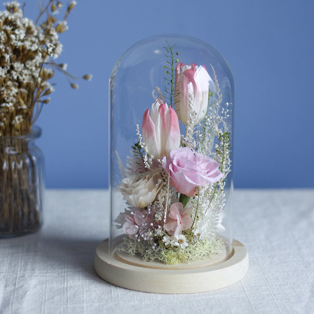 永生花玻璃罩盅 Tulip Garden 定制不凋花花礼 桔梗干燥花 - 干燥花/捧花 - 植物．花 