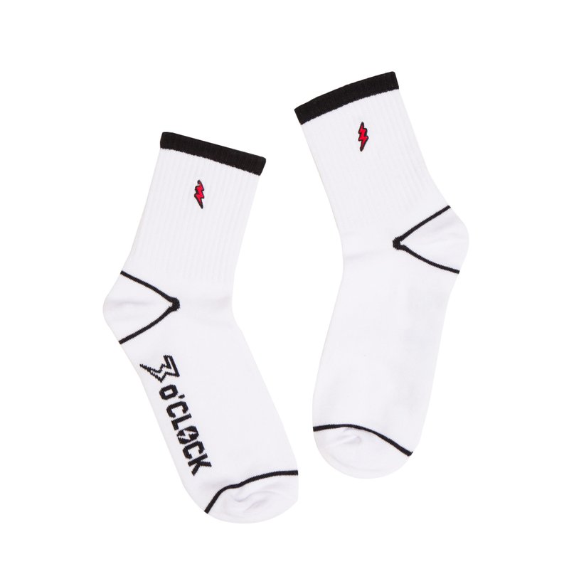 (男女)闪电绣花短筒棉袜-白 - 袜子 - 棉．麻 白色