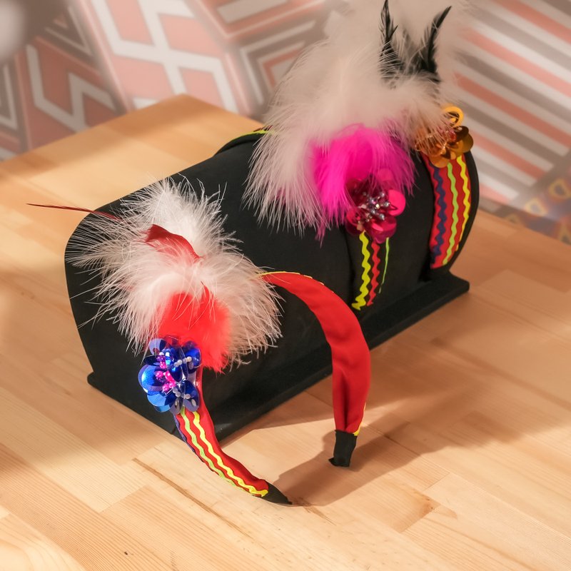 【原风艺站】传统阿美族羽毛发箍 | 花帽款 | 原住民 族服 台湾印 - 发带/发箍 - 其他材质 红色