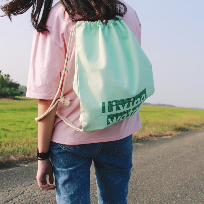 手绘原创《Living Water活水》薄荷绿 帆布袋/束口后背包_福音品牌 - 后背包/双肩包 - 棉．麻 绿色