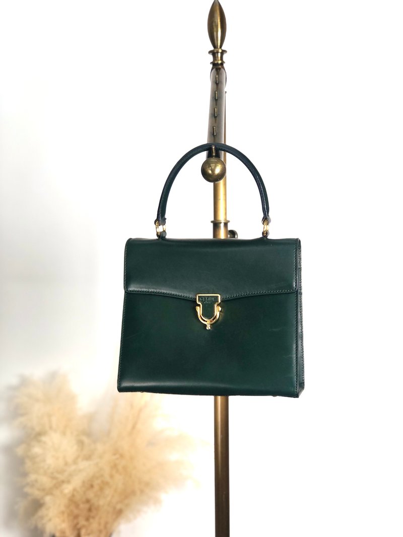 【 日本直送名牌中古包 】CELINE  સેરિન (CELINE) 手提包 深绿色 Logo 皮革 正面扣环 vintage 古董 c2gxe7 - 手提包/手提袋 - 真皮 绿色