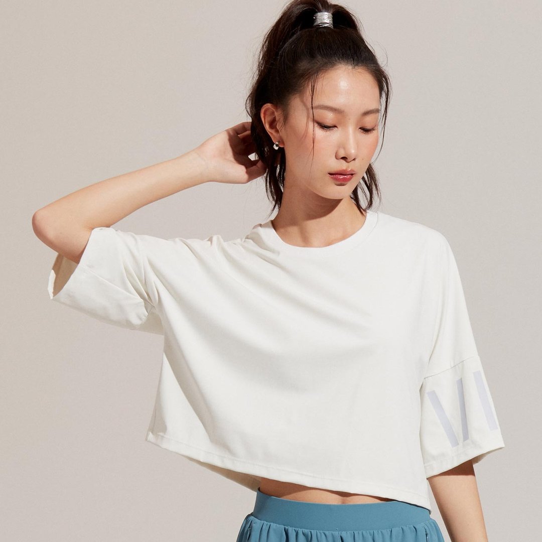 不可退换 /圆领落肩短版上衣-香槟白 - 女装 T 恤 - 尼龙 白色