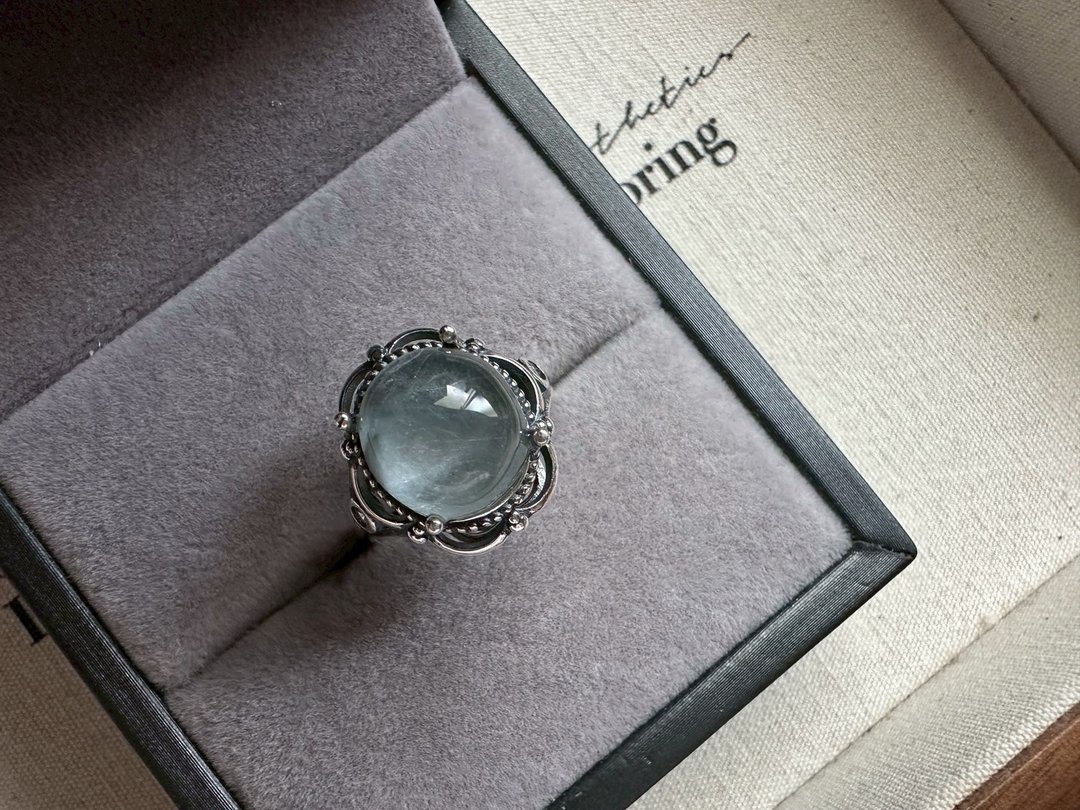 蓝兔毛发水晶 925银戒 - 戒指 - 水晶 