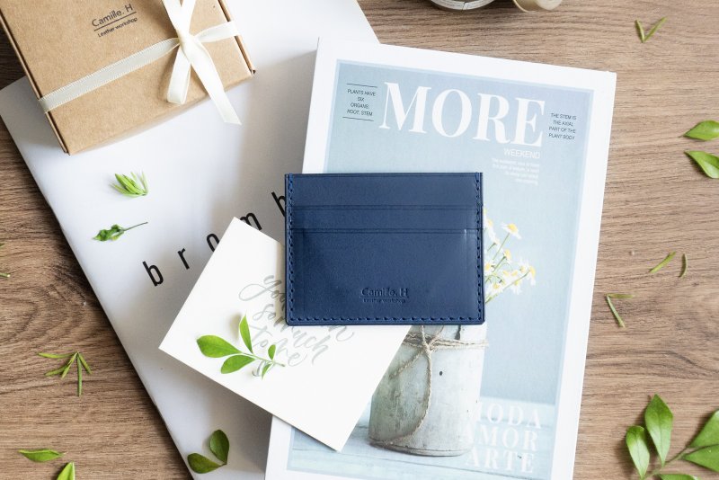 绀蓝 四卡钞票卡夹套丨定制化压字丨纸盒包装丨毕业季礼物 母亲节 - 皮夹/钱包 - 真皮 蓝色