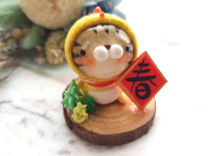 猫咪微景-猫咪小鸡(虎斑) - 摆饰 - 粘土 黄色