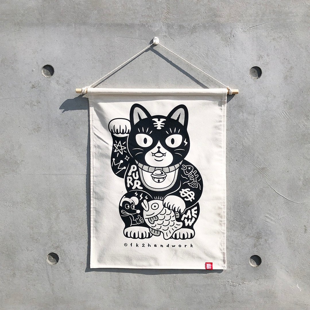 刺青猫、刺青犬挂布 / 绢印 / 手作 - 海报/装饰画/版画 - 棉 