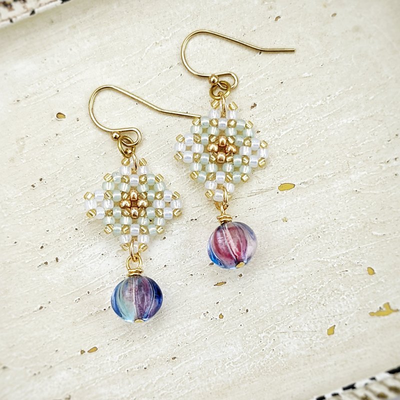 串珠 编织 串珠编织耳环 花砖 - 耳环/耳夹 - 其他材质 绿色