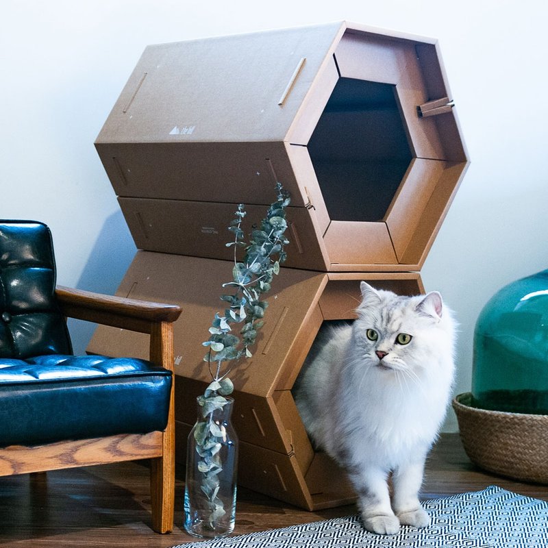 CARTON好厝-入厝组合-六角纸猫屋*3 (含猫抓板) - 玩具 - 纸 卡其色