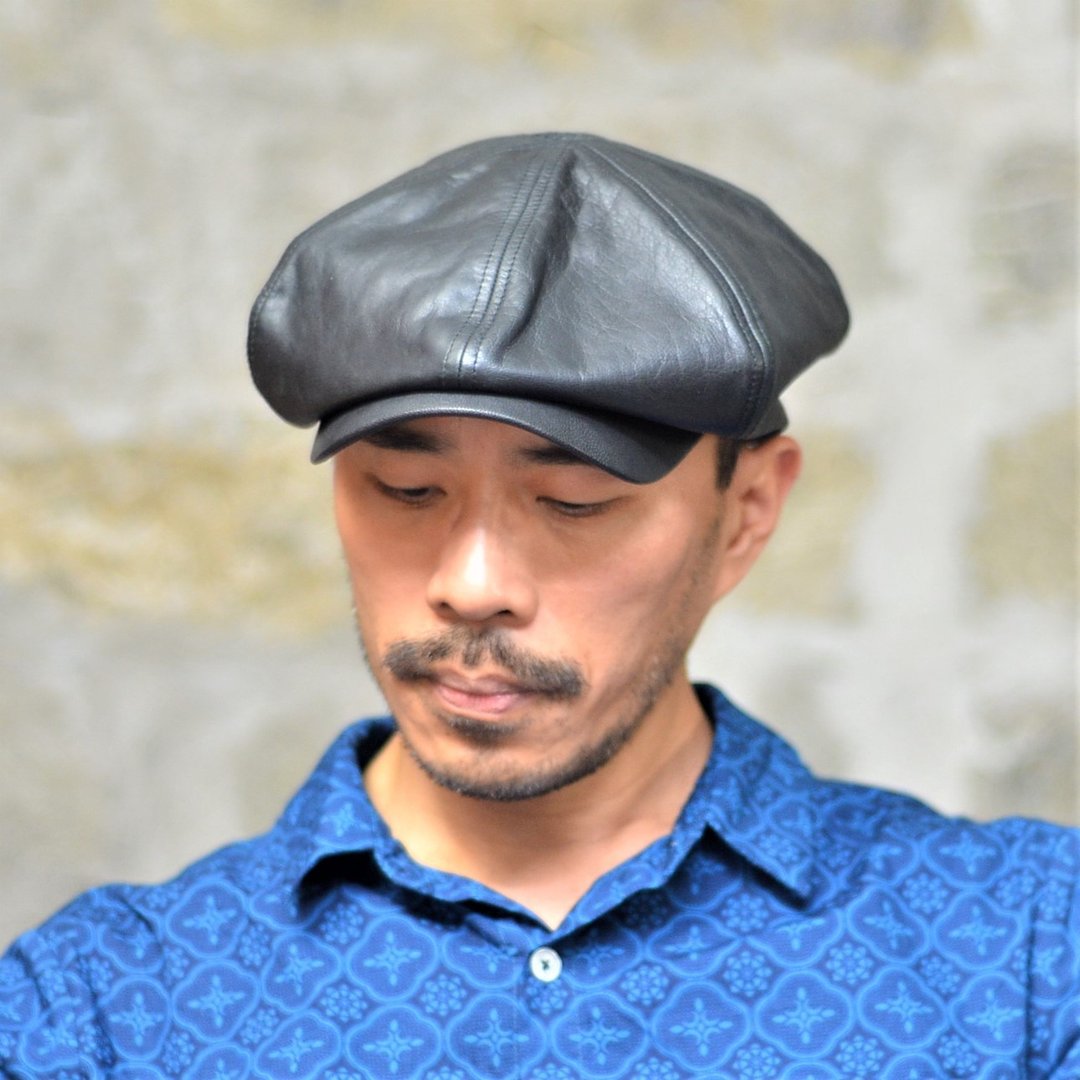 MAJORLIN 报童帽 羊皮情报员 黑色 男女韩国流行皮帽 贝雷帽 - 帽子 - 真皮 黑色
