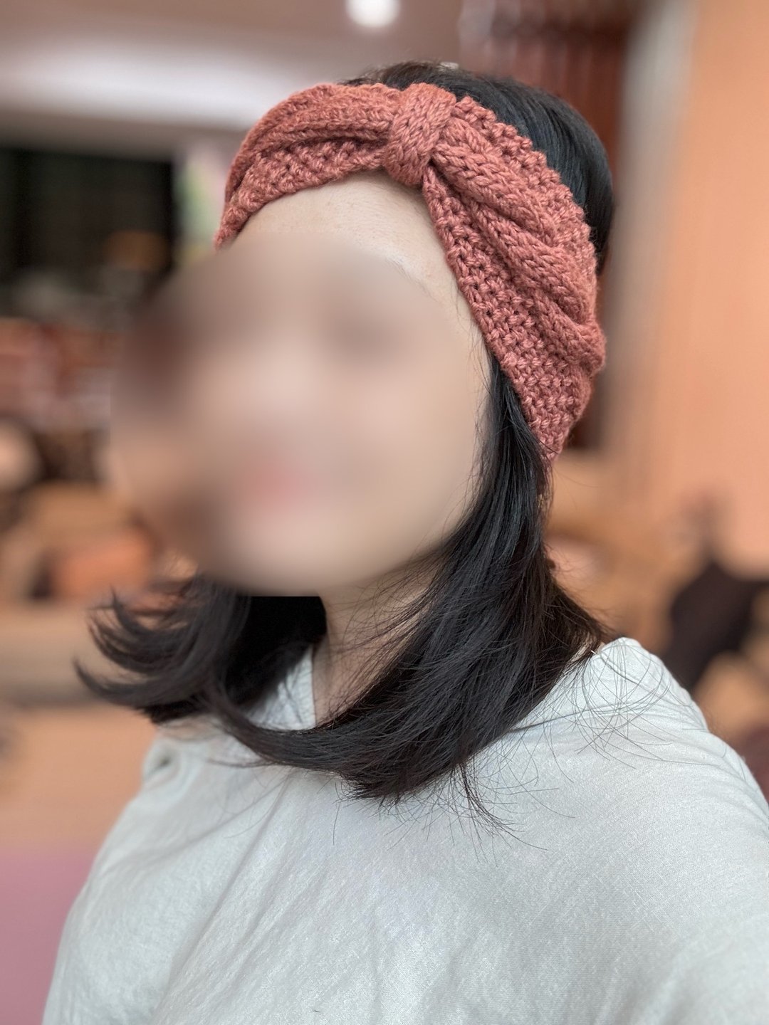 /轻发带/砖橘色麻花蝴蝶结发带细软美丽诺纯羊毛运动头带手工编织 - 发带/发箍 - 羊毛 橘色