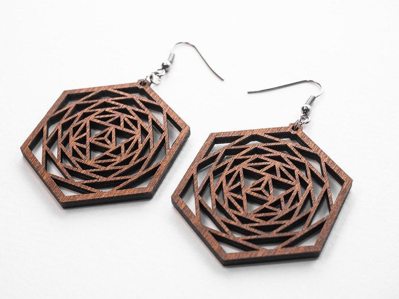 Merkaba Boho Statement Earrings - 耳环/耳夹 - 木头 咖啡色