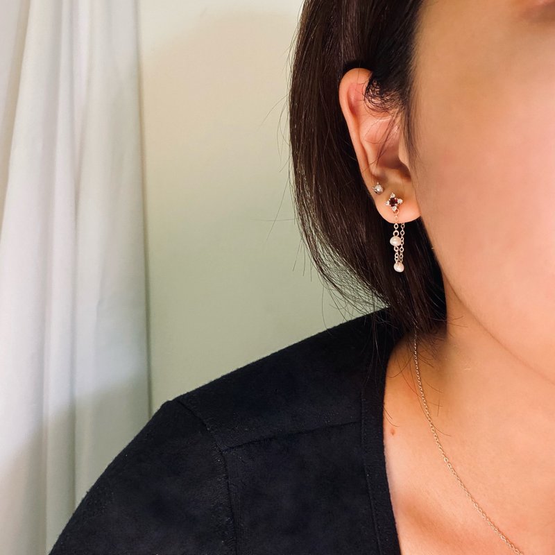 法式微醺 | 白星轨耳环 | 天然宝石 珍珠 925银 手工 - 耳环/耳夹 - 半宝石 灰色